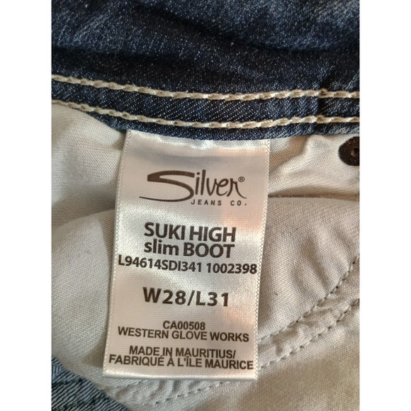 Silver Jeans Women's Blue 28x31 Suki High Slim Boot Cut Fluid Stretch Distressed - Picture 15 of 16